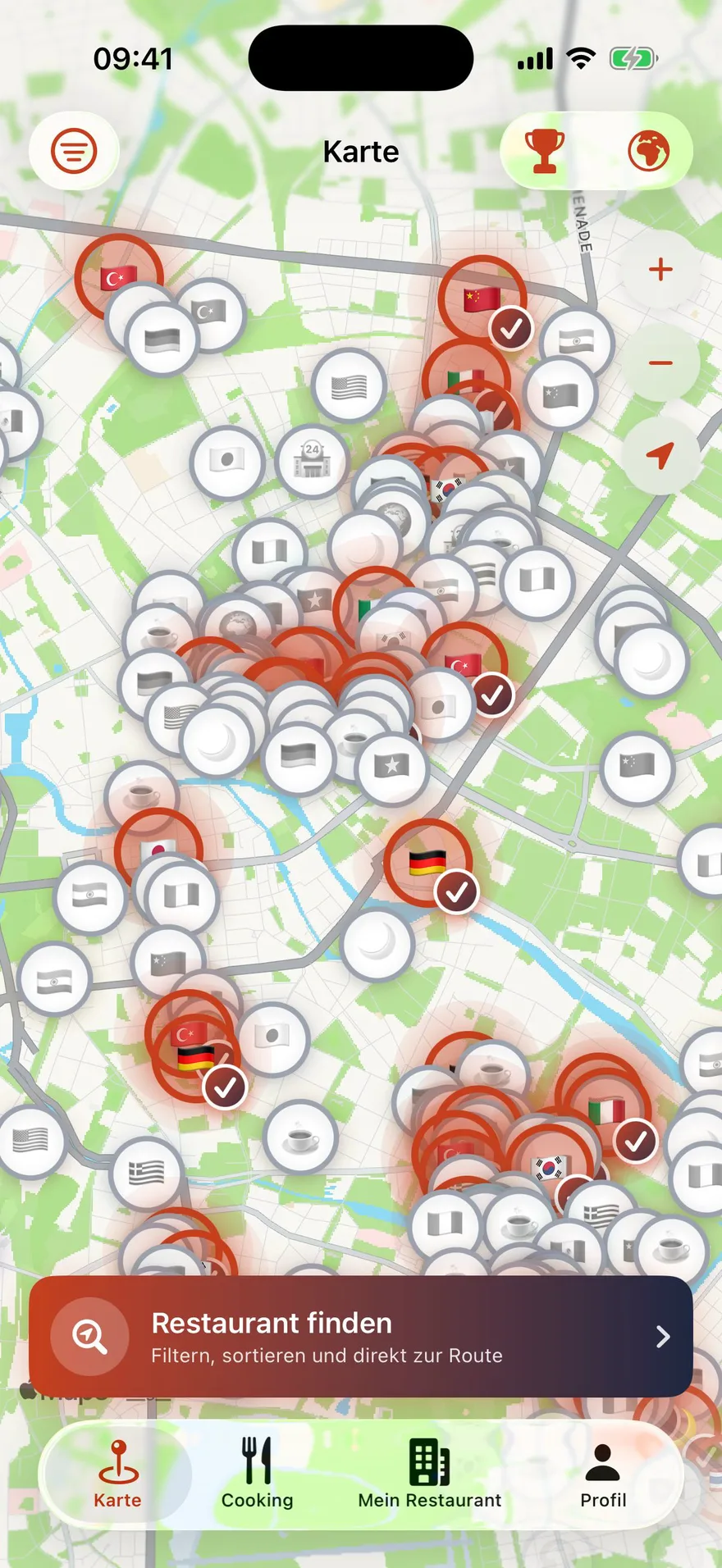 TSTE App: Karte mit Restaurant-Pins