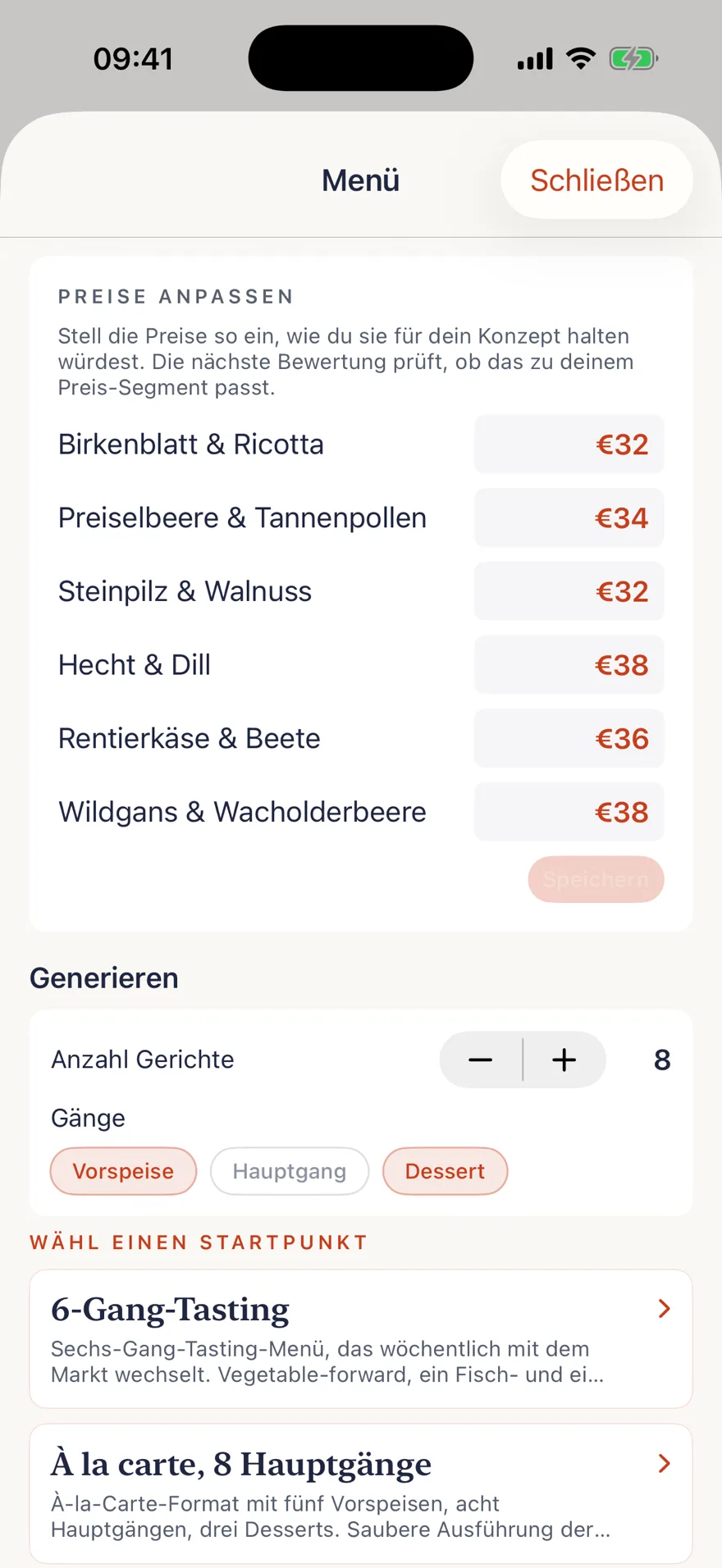 TSTE App: eigenes Restaurant im Chef's Path, Menü-Builder