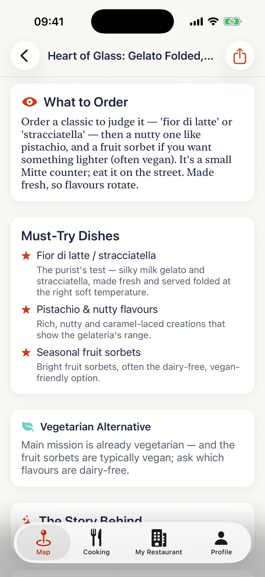 TSTE app: order recommendation with dishes and their stories